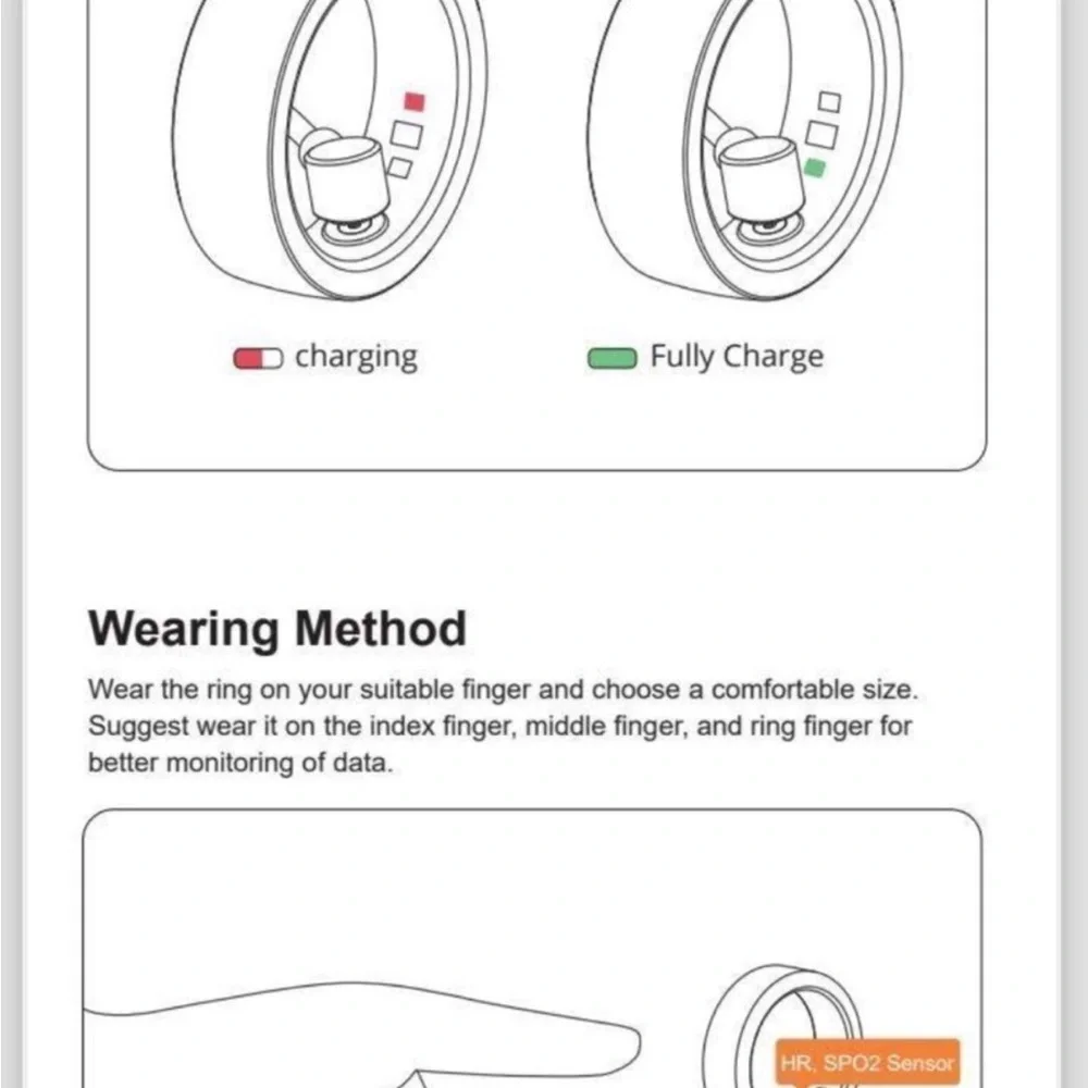 QRing Smart Ring Fitness Tracker IP68 Waterproof (Tarnish/Black) Size 8